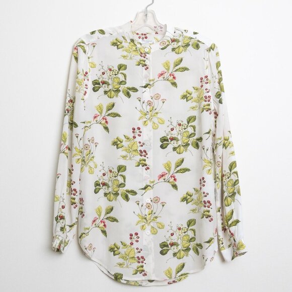 Equipment 100% Silk Blouse White Floral Botanical Print Long Sleeve Small - Picture 2 of 13